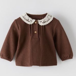 Zara Baby Bundle - CROCHETED PETER PAN COLLAR TOP + RUFFLED FLORAL BOTTOM